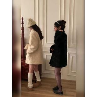 冬上新棉服番茄侠富人区同款翻领牛角扣环保羊羔毛皮毛一体外套女