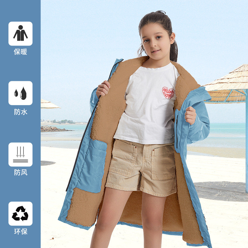 儿童浴袍海滩斗篷披风男女加绒家居户外游泳训练防风保暖连帽浴巾