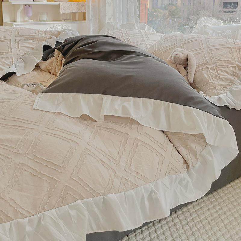 韩式ins被套水洗棉床上用品四件套公主风女孩剪花宿舍床单三件套4