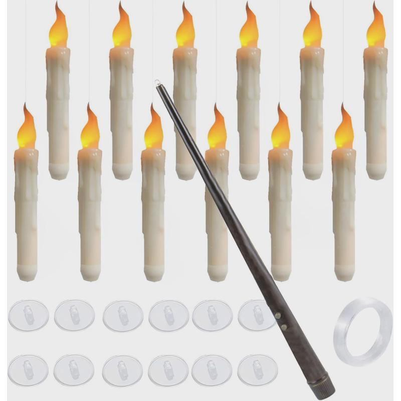 和12支led漂浮蜡烛带蜡烛棒万圣节遥控无焰蜡烛闪烁式蜡烛灯