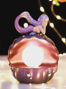 公主系列海洋美人鱼公主贝壳珍珠氛围星星灯桌面小摆件宿舍照明灯