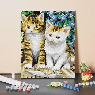 数字油画diy手工填充动物小猫咪手绘消磨时间减压填色油彩画