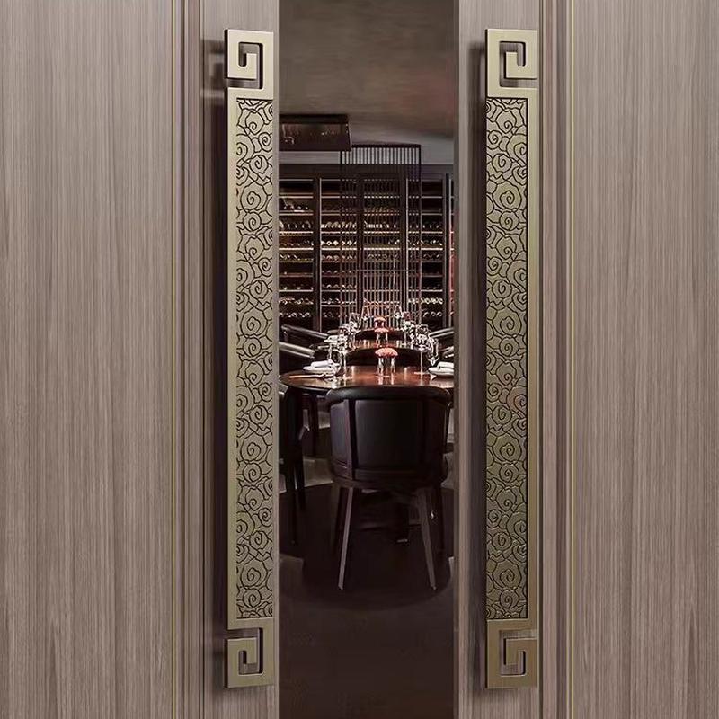 新中式祥云玻璃门拉手刻会所大门把手腐蚀仿古铜雕酒店铝板大拉手