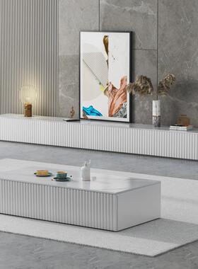 北欧板岩电视柜茶几组合现代简约中小户型客厅白色烤漆实木落地柜