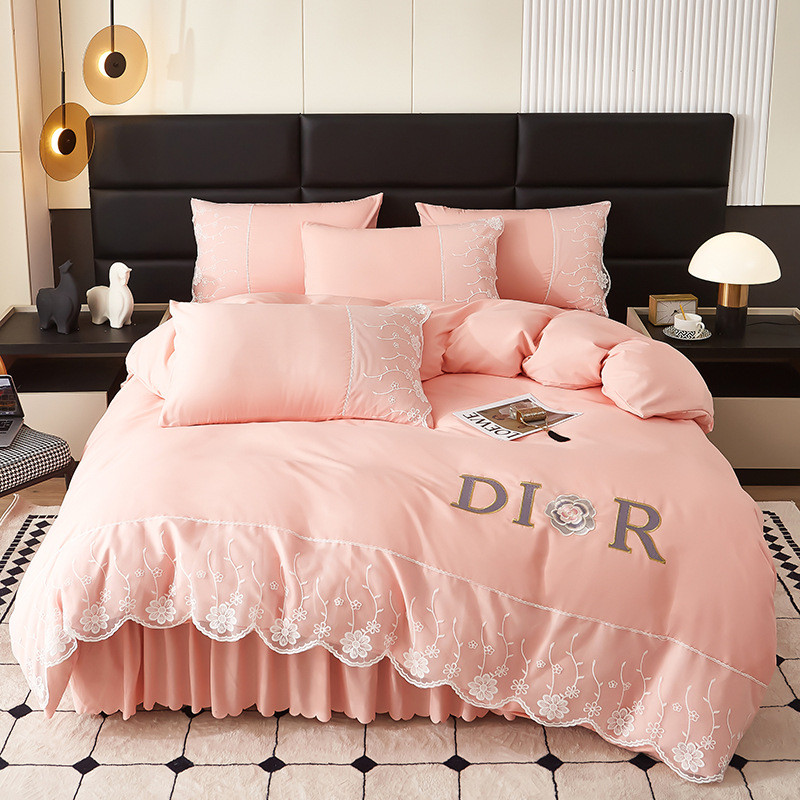 活性公主风四件套纯色蕾丝花边被套亲肤韩版水洗棉磨毛床单