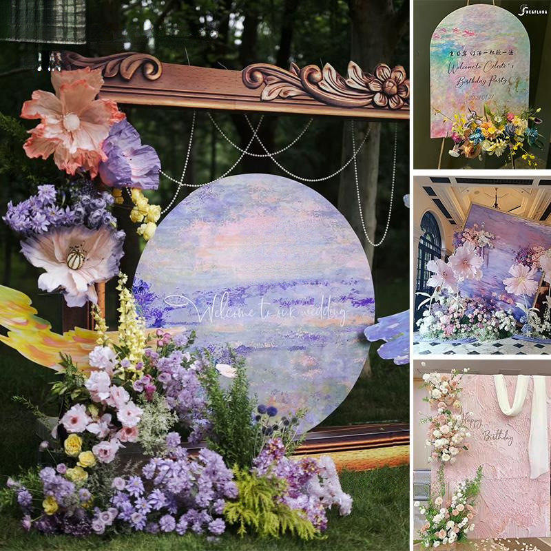 热销油画风kt板生日布置背景派对订婚礼打卡活动策划场景拍照道具