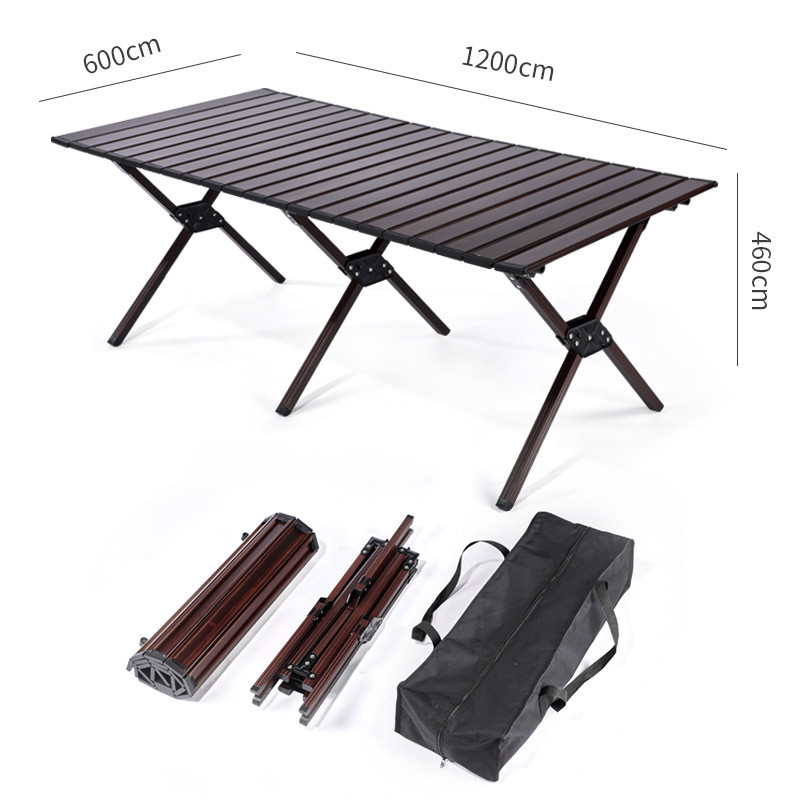 厂家供应野餐折叠户外折叠仿真木纹蛋卷桌便携收纳桌野餐桌