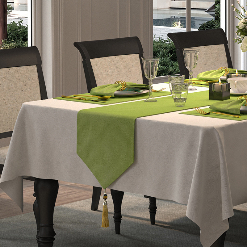 s83v现代简约轻奢长条岩板餐桌布桌旗样板间墨绿色防水茶席