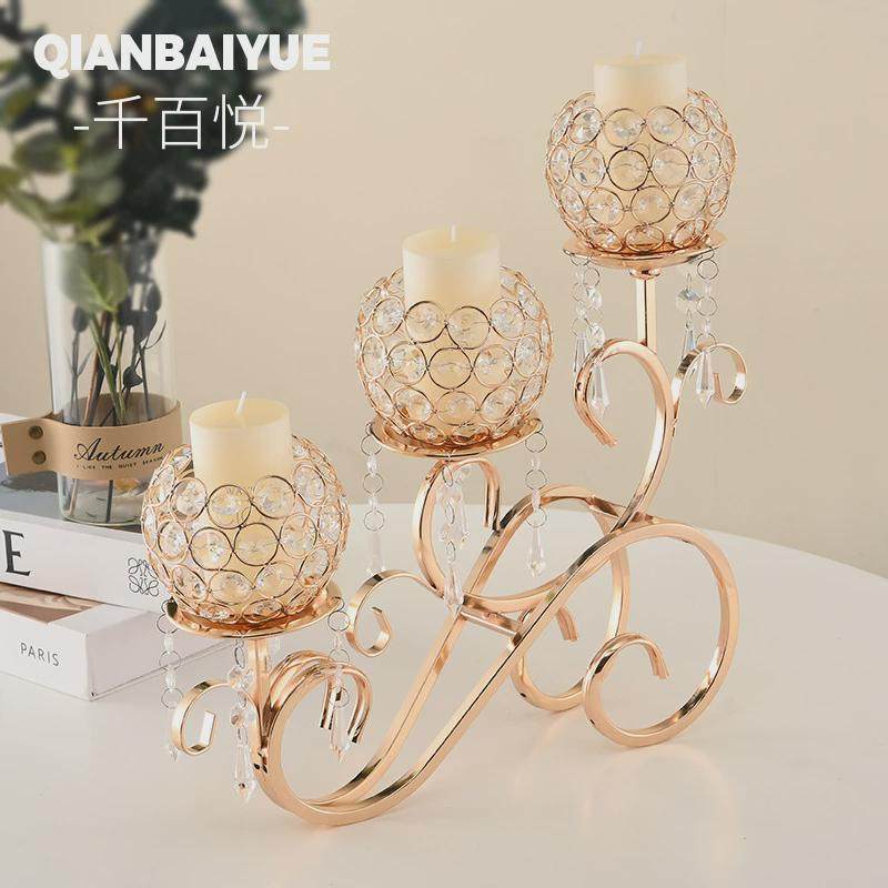 欧式轻奢水晶烛台婚礼老爷车烛台托盘复古金色三头蜡烛台摆件,家居饰品,烛台,淘宝优惠券,粉丝福利购,淘宝优惠卷