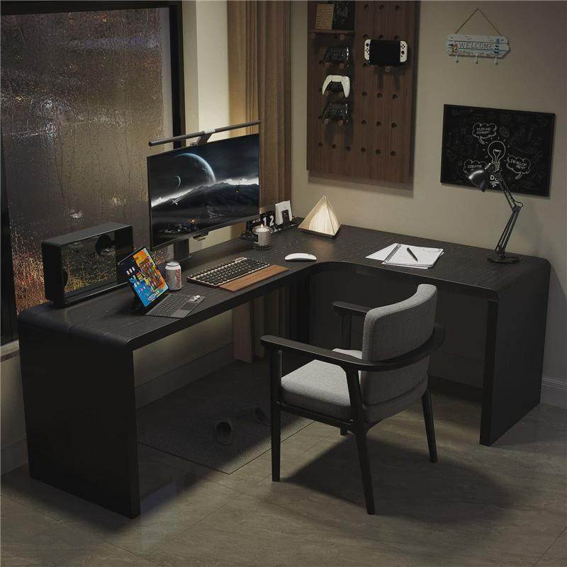 热销黑色全实木转角书桌家用l型办公桌靠墙拐角电脑桌大板学习写,住宅家具,电脑桌,淘宝优惠券,粉丝福利购,淘宝优惠卷