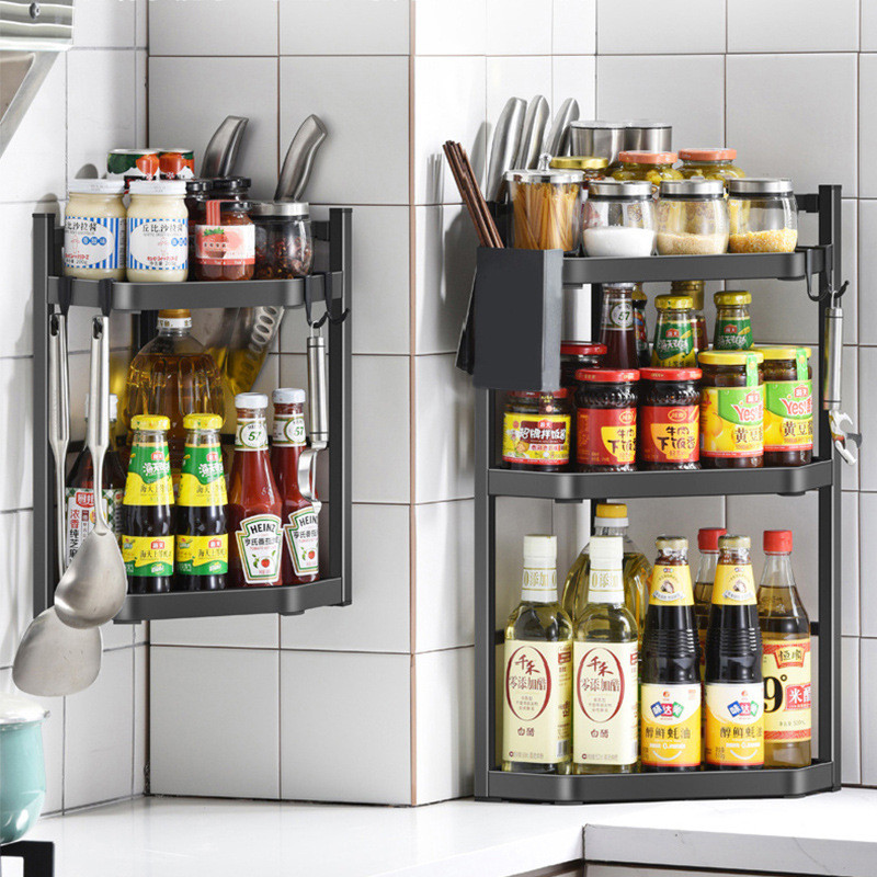厨房置物架三角架台面转角架落地壁挂免打孔多层调味架刀架收纳架