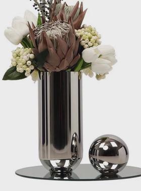 热销现代轻奢高档样板房间不锈钢插花器花瓶摆件高级家居客厅餐桌