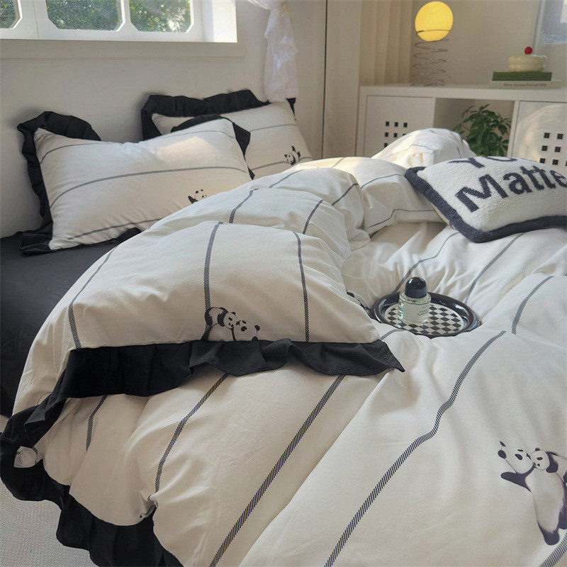 直播热款超柔系ins风韩亲肤水洗棉花边印花四件套宿舍床单被罩,床上用品,床品套件/四件套/多件套,淘宝优惠券,粉丝福利购,淘宝优惠卷