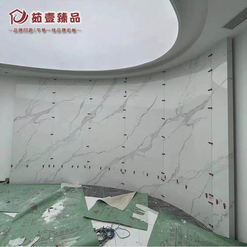 异形石材热弯岩板圆柱弧形背景墙地柜前台一体盆佛山加工切割