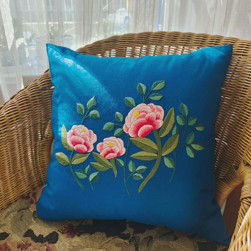 86M0刺绣抱枕材料包鲁绣靠背花卉靠垫客厅手工diy汽车摆件十