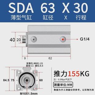 100气动薄型气缸 模具压屏机sda63x10