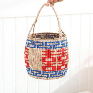 伴手礼编织草绳喜字篮子diy材料包结婚礼手提篮高档喜字编织篮