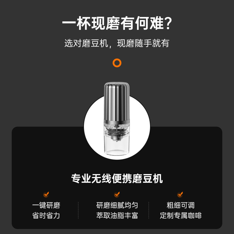 电动咖啡研磨器便携无线磨豆机USB全自动充电户外聚会粗细可调节