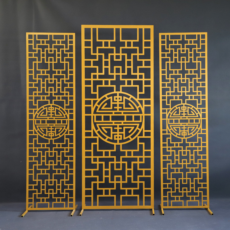 新款中式婚庆道具铁艺雕刻屏风摆件婚礼现场舞台背景布置装饰用品