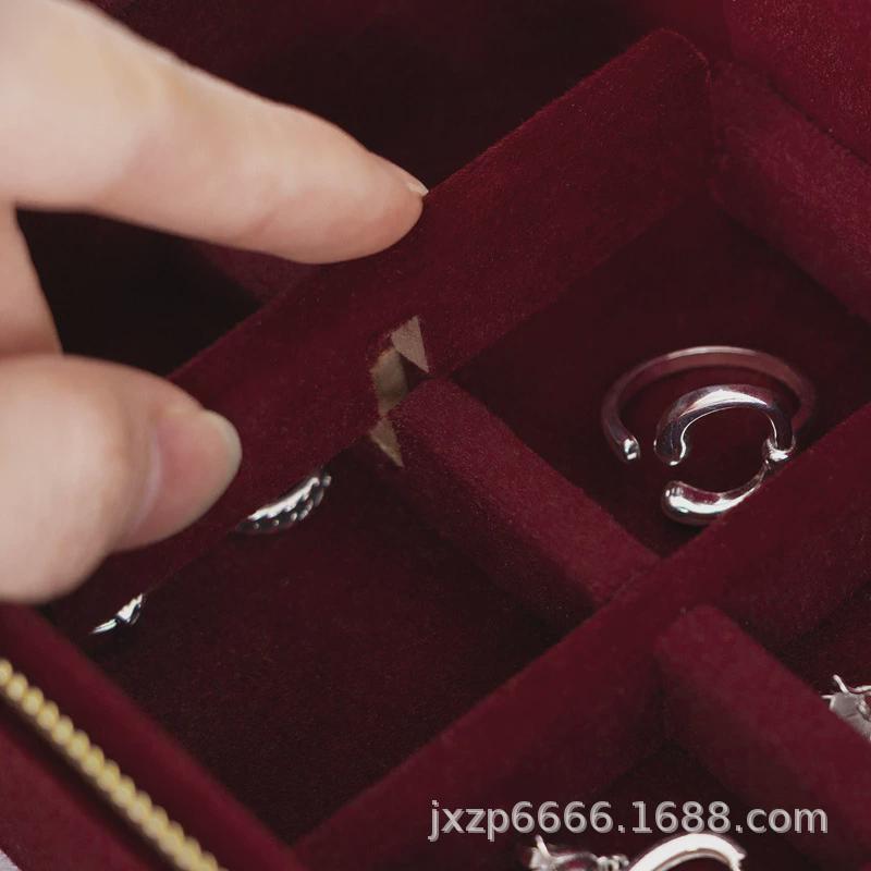 热销匠心臻品红色三金首饰盒首饰收纳盒旅行珠宝收纳盒绒布丝绒首