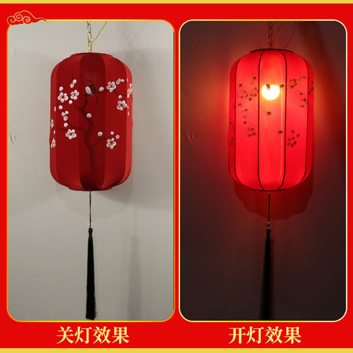 新中式宫灯手绘灯笼仿古典创意餐厅茶楼景区冬瓜长形布艺古风吊灯