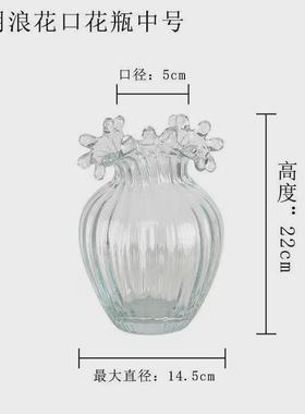 现代简约浪口透明玻璃花瓶插花居家水养个性创意摆件装饰品工艺品