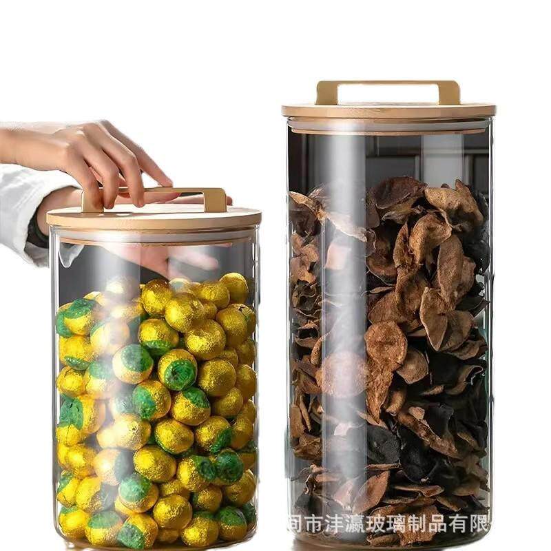 高硼硅玻璃储物罐大容量密封罐盖茶叶罐家用竹木透明大号密封罐