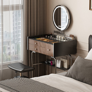中古风小户型实木化妆桌60cm70公分书桌梳妆台玻璃台面意式极简80