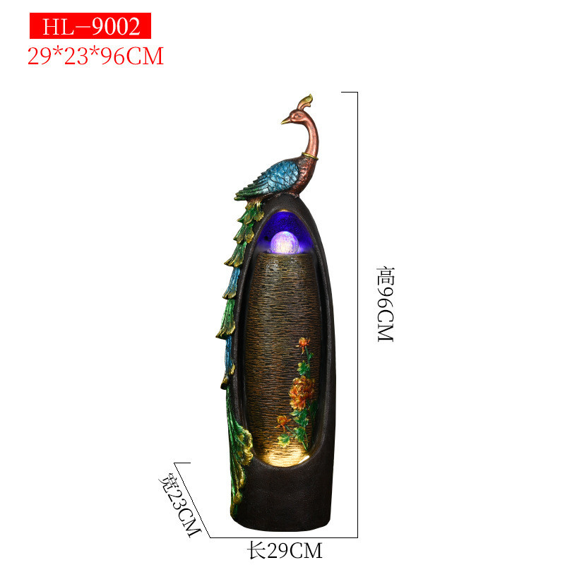 欧式假山喷泉流水摆件客厅落地加湿器办公室孔雀水景观家居装饰品