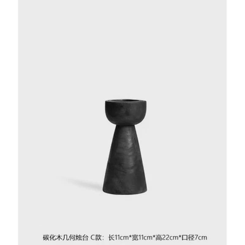 木碳化黑色几何烛台创意家居客厅书房桌面摆件工艺品