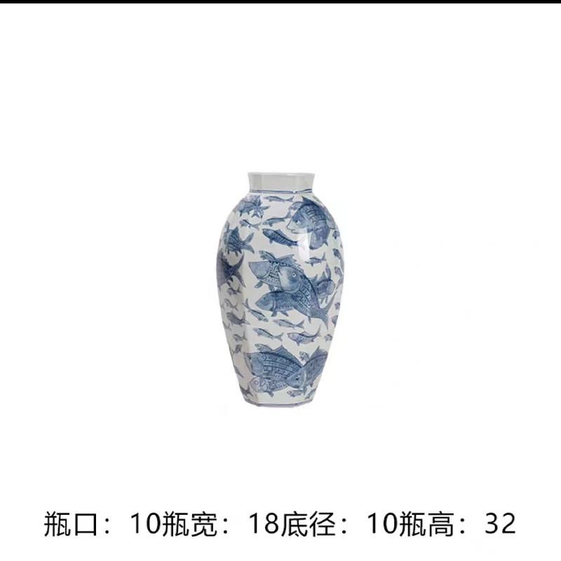 中式青花陶瓷花瓶干花水培花器家居复古客厅电视柜桌面装饰摆件