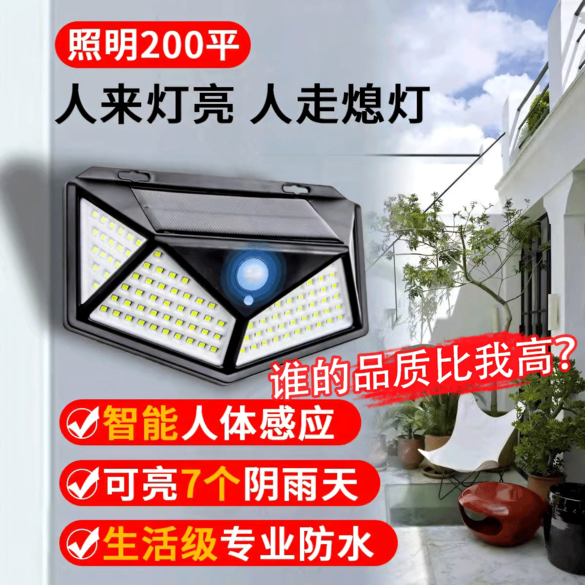 新款太阳能庭院户外家用大门口照明感应农村院子室外阳台防水壁灯