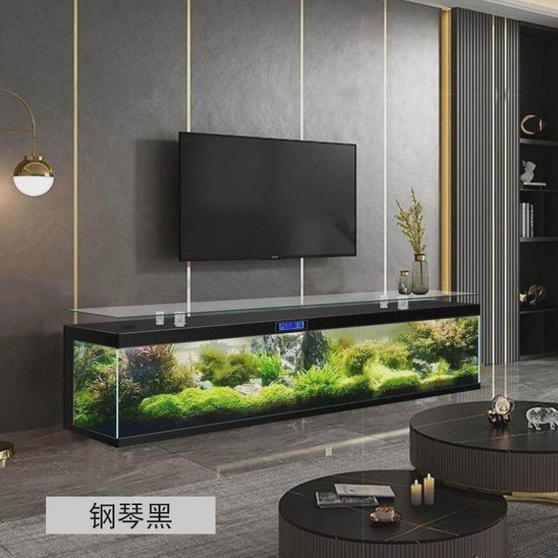 现代简约方形电视柜鱼缸懒人中大型家用靠墙落地客厅水族箱免换水