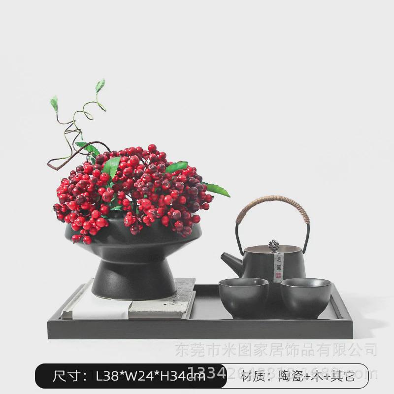 新中式盆栽软装仿真花艺柜桌摆设会议桌花酒店餐厅茶桌中间摆件