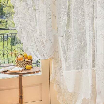 法式洛可可ins风纱蕾丝加厚白纱窗纱客厅卧室高级梦幻帘荷叶纱帘