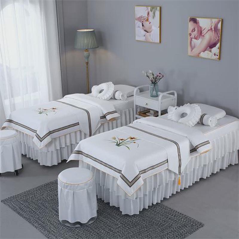 采耳带洞按摩推拿美容床罩四件套纹绣头疗床套高档美容院四季通用