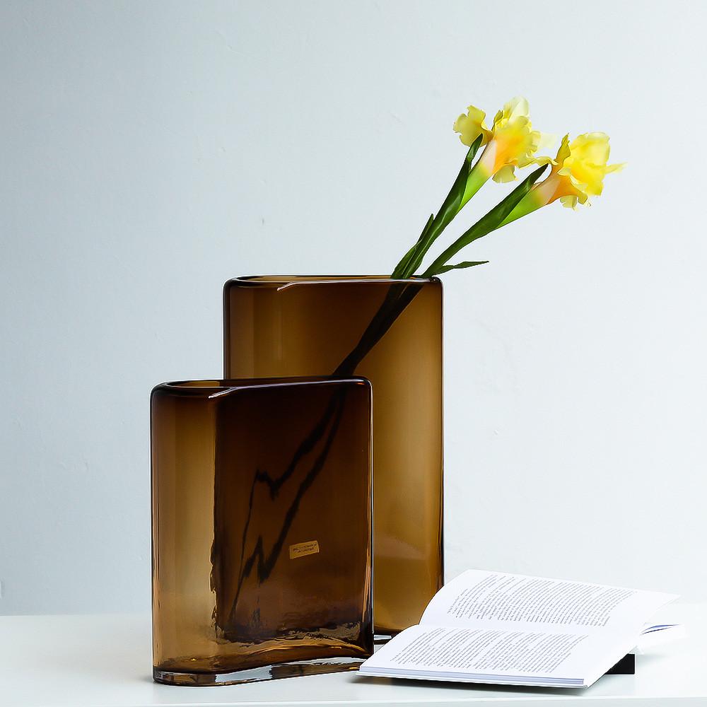 大气不规则大扁桶养花玻璃花瓶北欧简约设计新品软装桌面花器