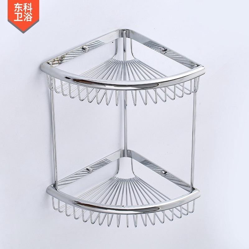 卫生间三角架转角架双层角架银色三角篮洗澡间置物架镀铬562铜篮