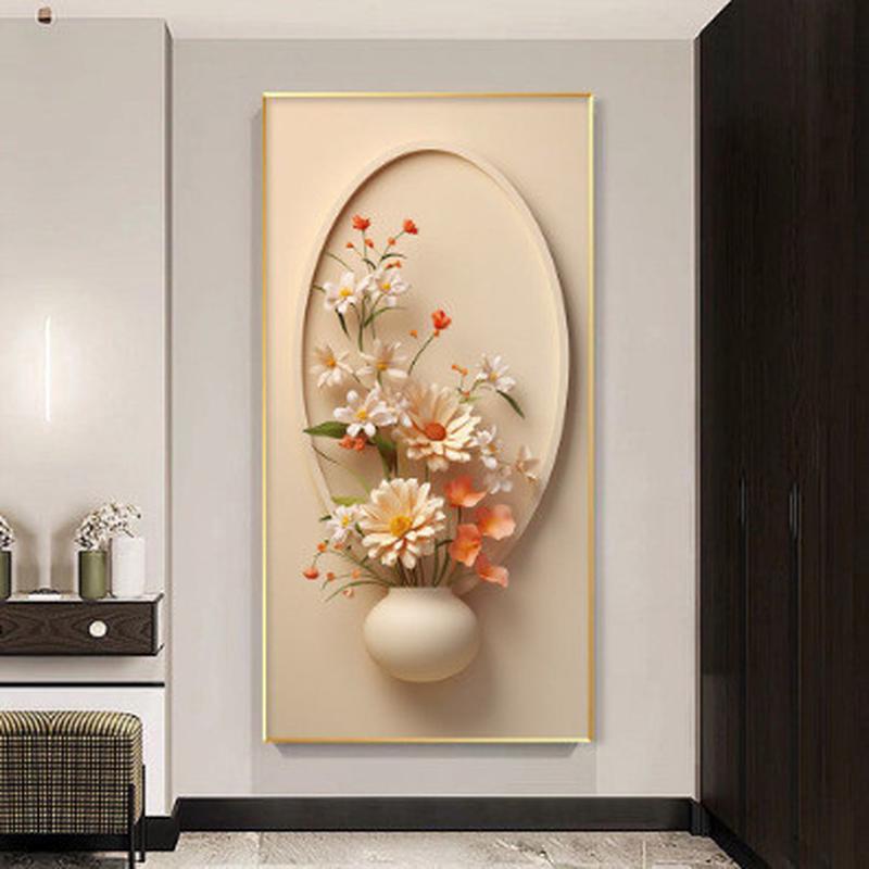 极简玄关装饰画植物花卉立体空间延伸过道墙面入户走廊挂画奶油风图片
