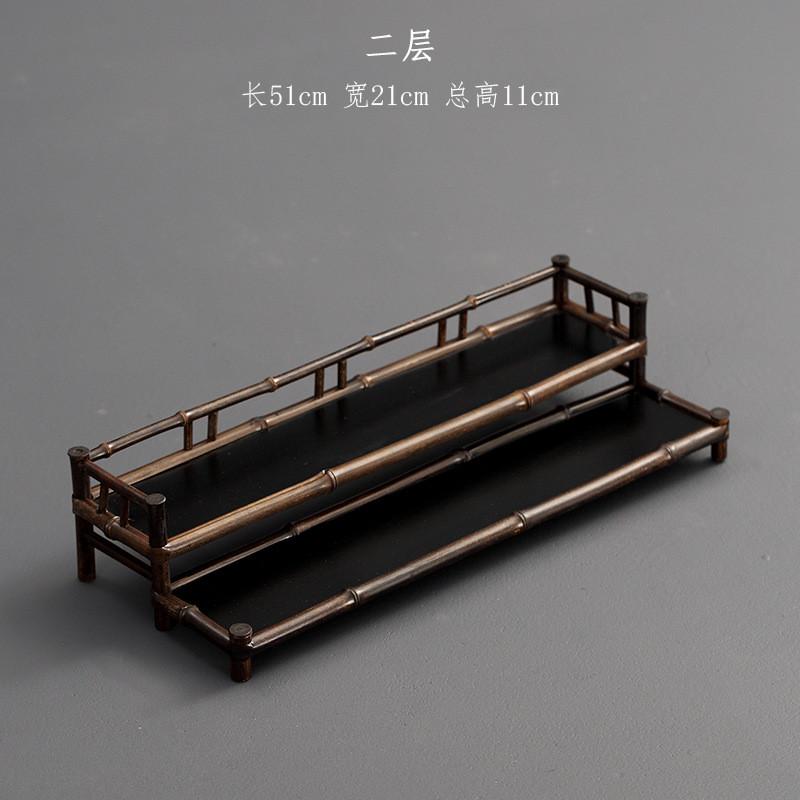 wm9a竹禅迹|紫竹三层茶杯架茶具收纳博古架晾紫砂茶壶杯架桌面整