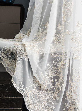 i6cv窗纱纱帘蕾丝轻奢公主窗帘立体绣花飘窗客厅白纱法式简约窗帘
