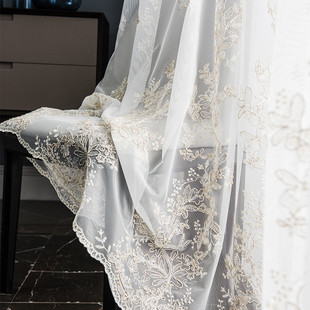 i6cv窗纱纱帘蕾丝轻奢公主窗帘立体绣花飘窗客厅白纱法式简约窗帘