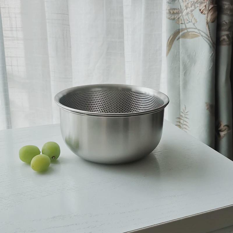 日式滤洗水果篮18/10不锈钢沥水篮304打蛋盆迷你水洗菜淘米篮盆