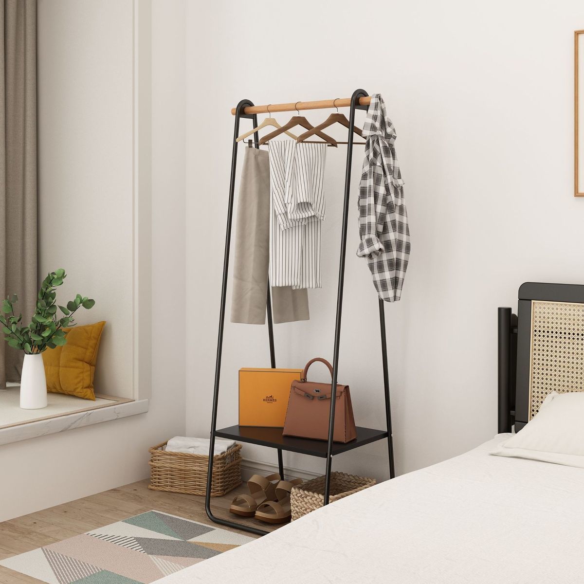 晾衣架落地主卧内挂衣架阳台晒衣架简易家用晾衣杆宿舍晒衣服架子