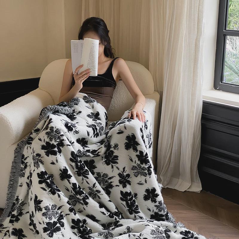 水墨画国潮东方美学仿貂毛毯提花单人追剧毯办公室沙发绒午睡盖毯