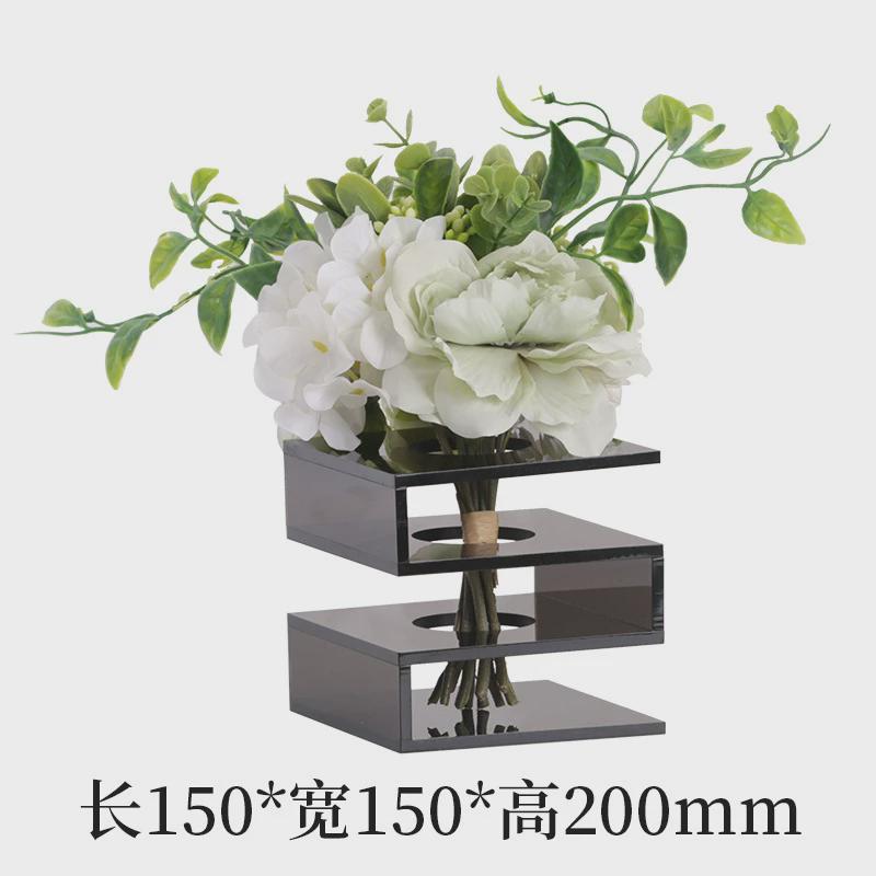 现代欧式轻奢S方形水晶花瓶客厅桌面插花器软高级设计师饰品摆件