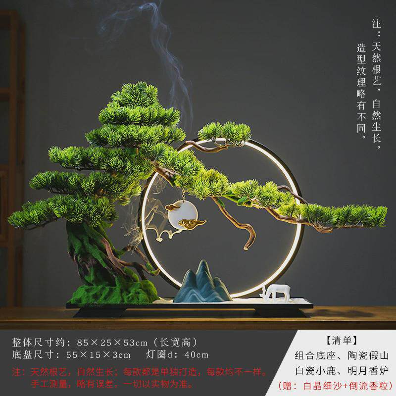 仿真迎客松盆景摆件新中式装饰装饰品酒店入户大号盆栽客厅玄关柜