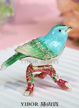 金属珐琅首饰盒景区小鸟的工艺品创意家居饰品盒喜鹊树枝热卖摆件