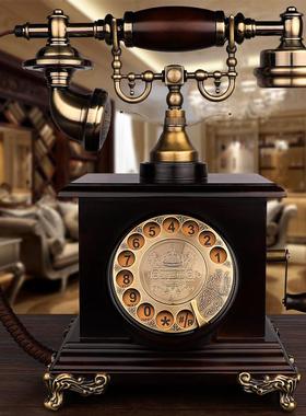 仿古复古欧式老式电话机实木家用旋转拨号金属家用固定电话座机