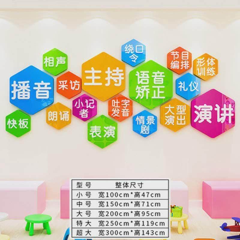 播音主持艺术培训机构班级文化墙装饰布置口才演讲表演亚克力墙贴